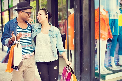 happy couple shopping