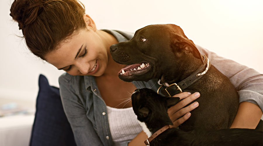 Woman with a cat and a dog.